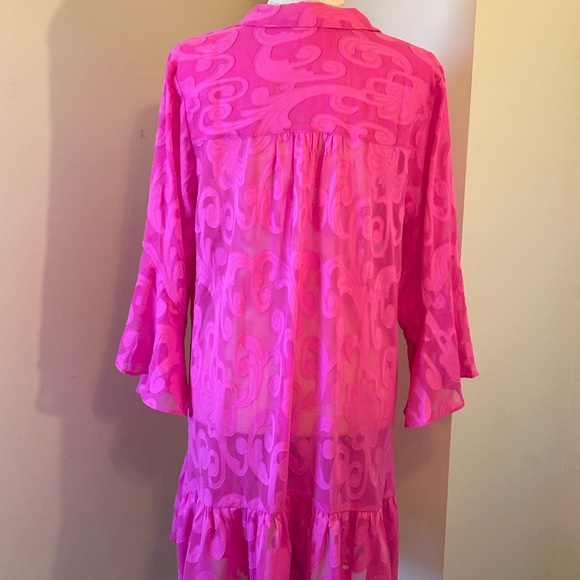 Lilly Pulitzer Natalie Shirtdress Beach Swim Cover Up Neon Pink - Picture 2 of 8